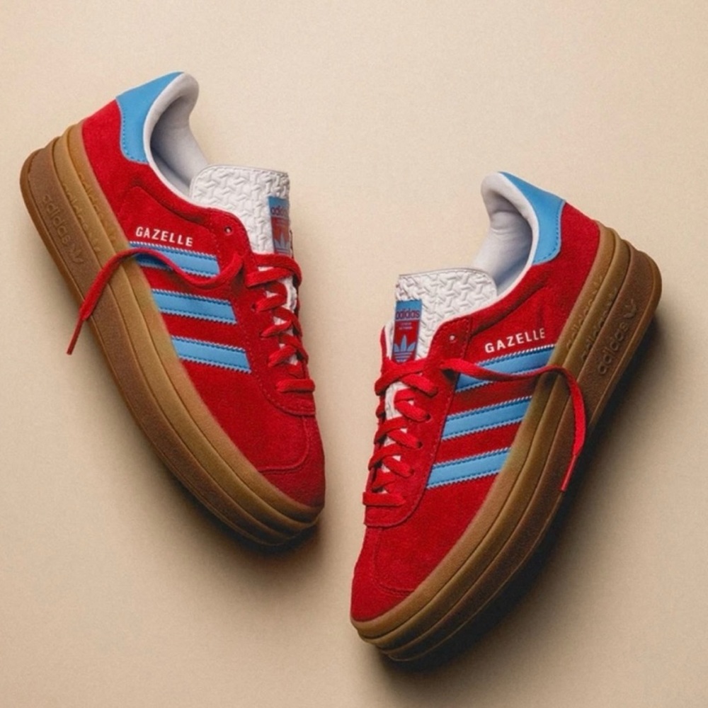 NEW Adidas Women's Gazelle Bold Platform sneakers 'Res/Blue/Gum' Size 7.5